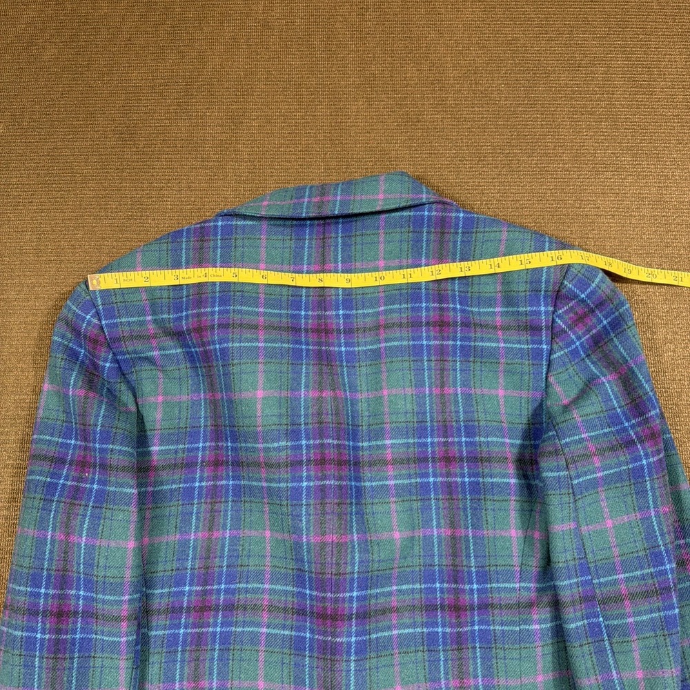 Vtg Pendleton Women's Purple Green & Blue 100% Virgin Wool Plaid Blazer Size 16 - Picture 6 of 8